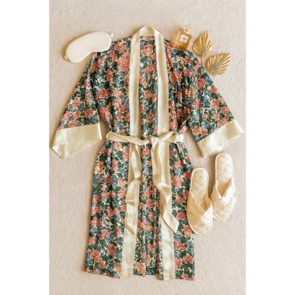 Vintage‎ Victoria's Secret Floral Robe Satin Trim One Size OS